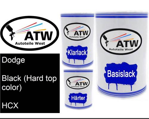 Dodge, Black (Hard top color), HCX: 500ml Lackdose + 500ml Klarlack + 250ml Härter - Set, von ATW Autoteile West.